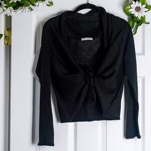 Black Open Tie Front Sweater Shrug
